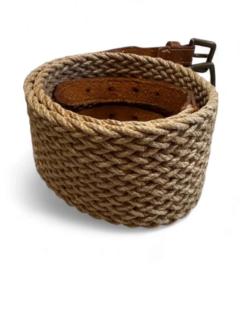 Vintage Banana Republic Woven Cotton and Leather Belt w/Double Brass Buckles